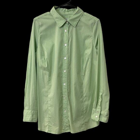 Liz Claiborne Womens Cotton Blend Shirt Blouse Size 1X Green Button Up #BH - Picture 1 of 7